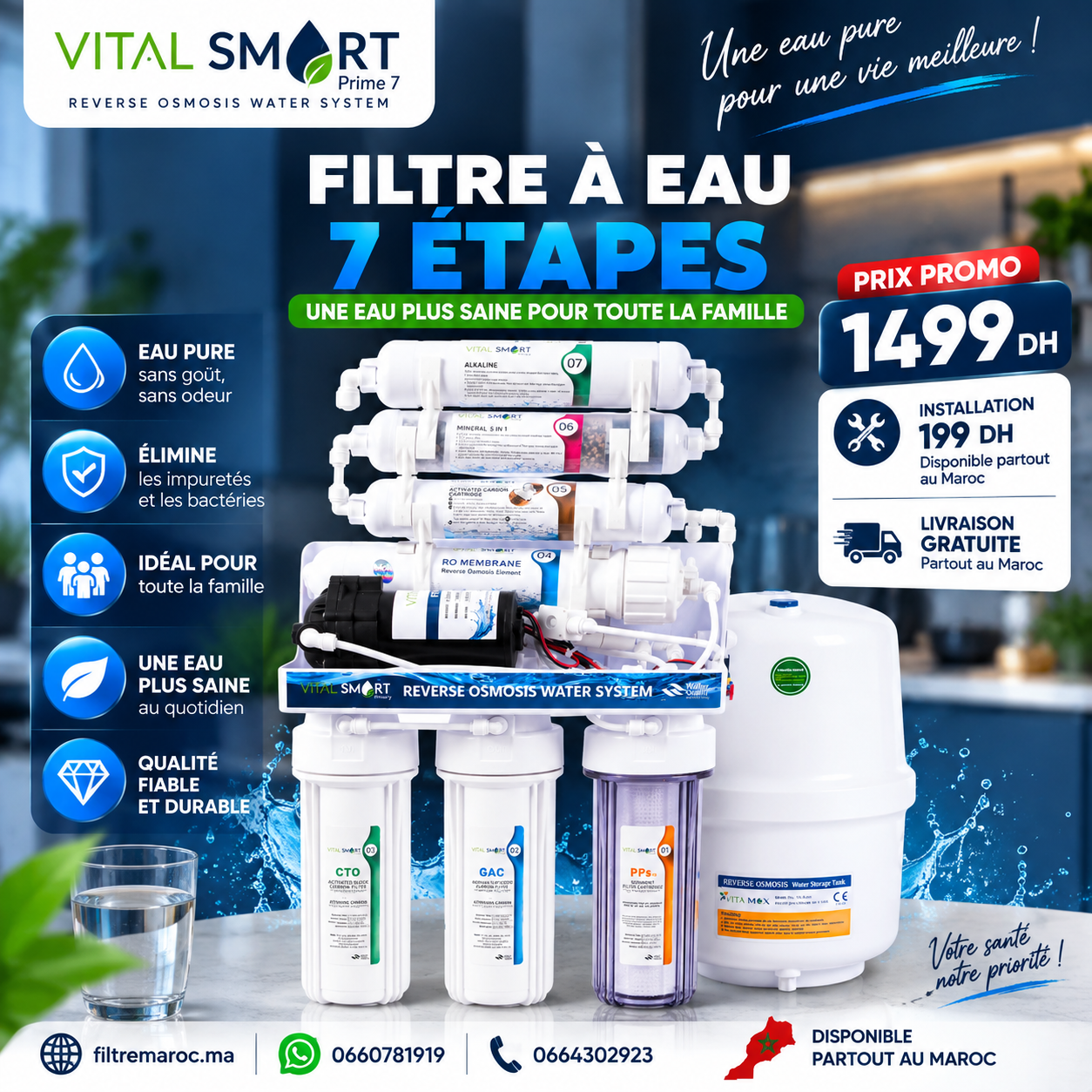 Filtre à eau Vital Smart Prime 7 Open Case à 7 étapes avec réservoir