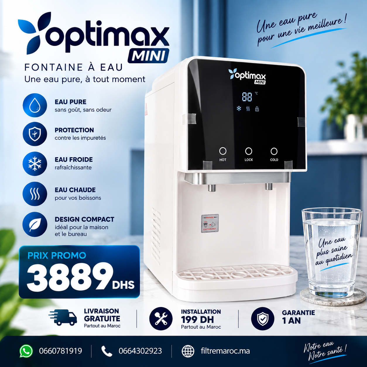 Fontaine Optimax Mini 4 étapes – Eau chaude et froide