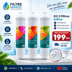 Kit de trois filtres inline JF : cartouches PP à sédiments, GAC et CTO à charbon